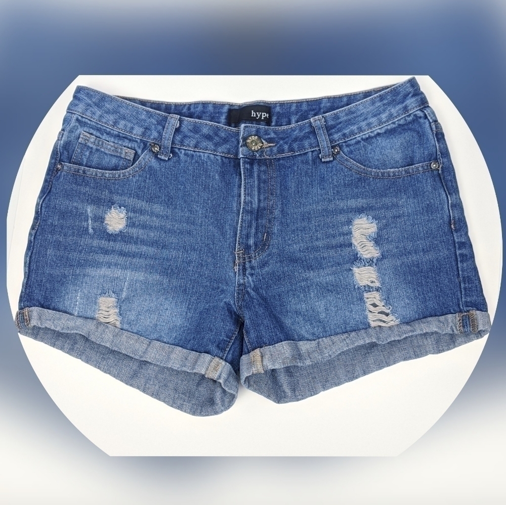 Hype Blue Deconstructed Jeans Shorts‎